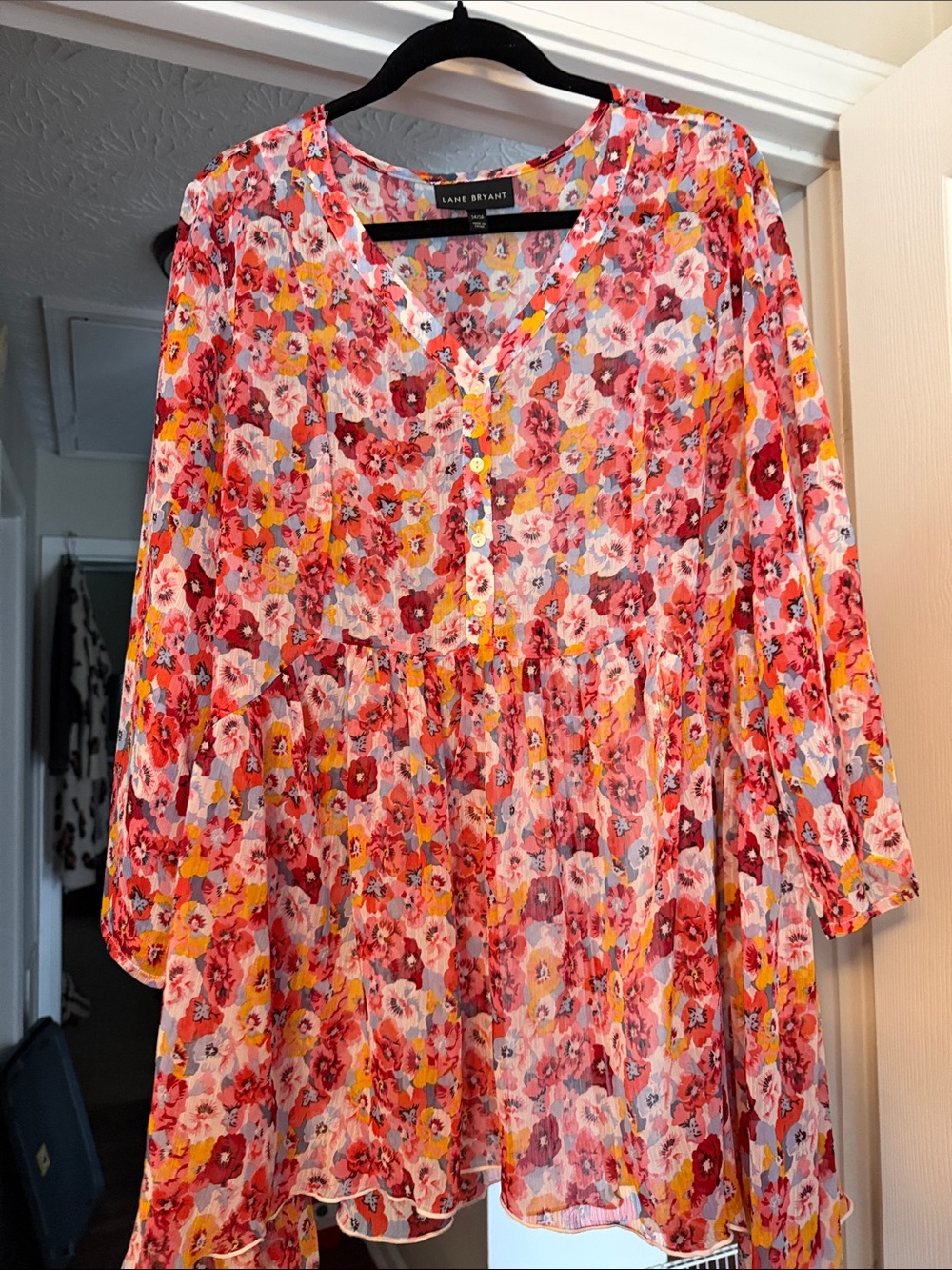 Lane Bryant Floral Tunic Pink & Red Size 14/16 Like New